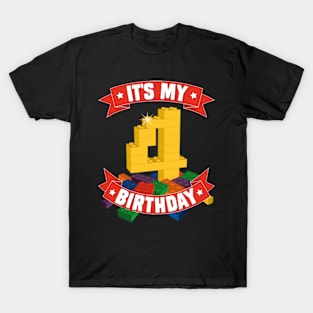 It's My Birthday 4th Years Old Block Building Boys Girls T-Shirt